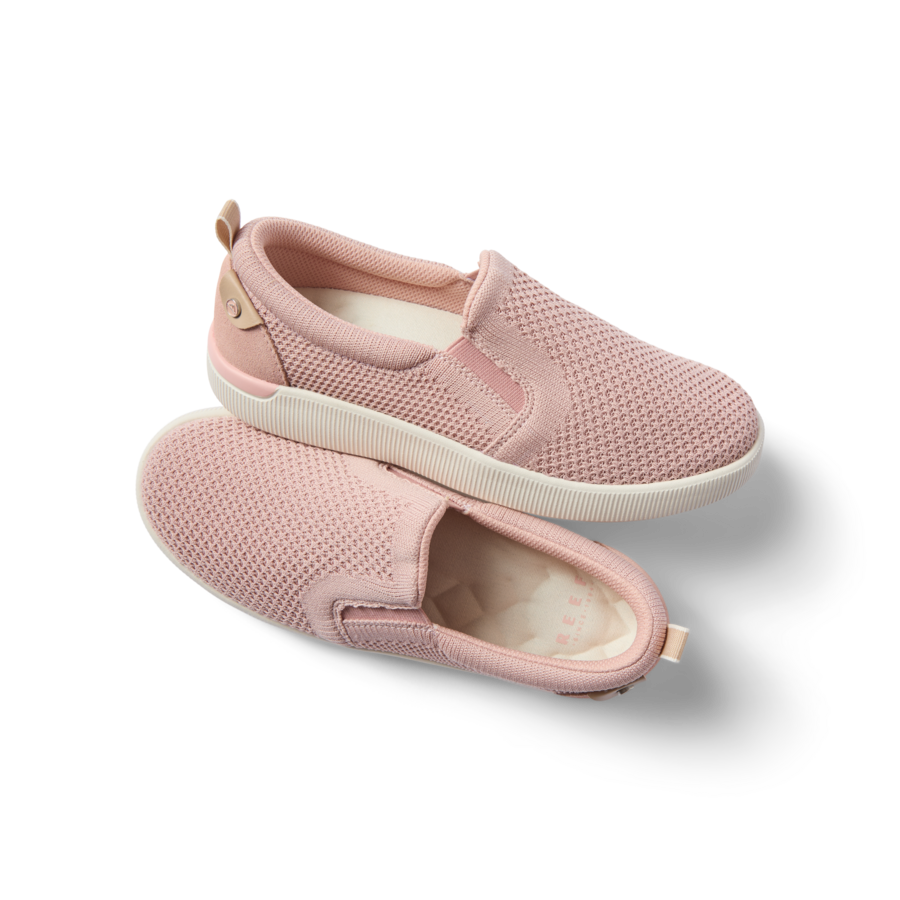 Neptune Elyse women's slip-on shoes in rose pink, left facing side and top close-up, surf-inspired comfort design.