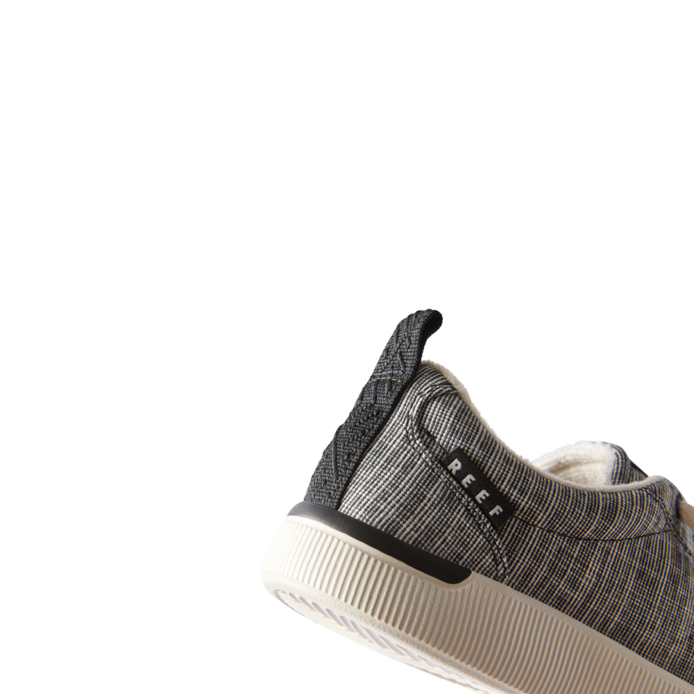 Neptune Alana women's black textile sneaker showing back heel and side with anatomical arch support and cushioning