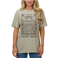 Front view of On My Mind Boyfriend Tee in desert sage, featuring surf-inspired graphic print and casual fit for women.