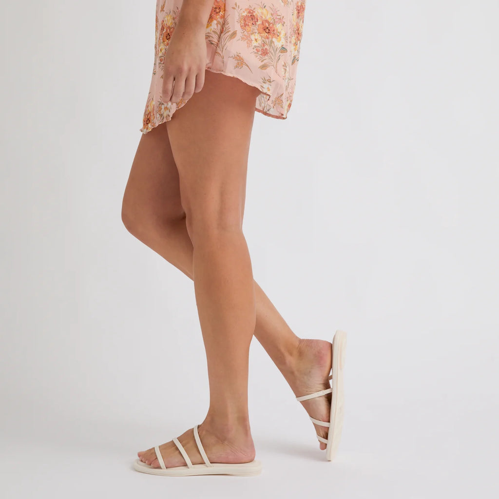 Willow Ava women's white sandals facing right, side view showing soft-rebound cushioning and anatomical arch support