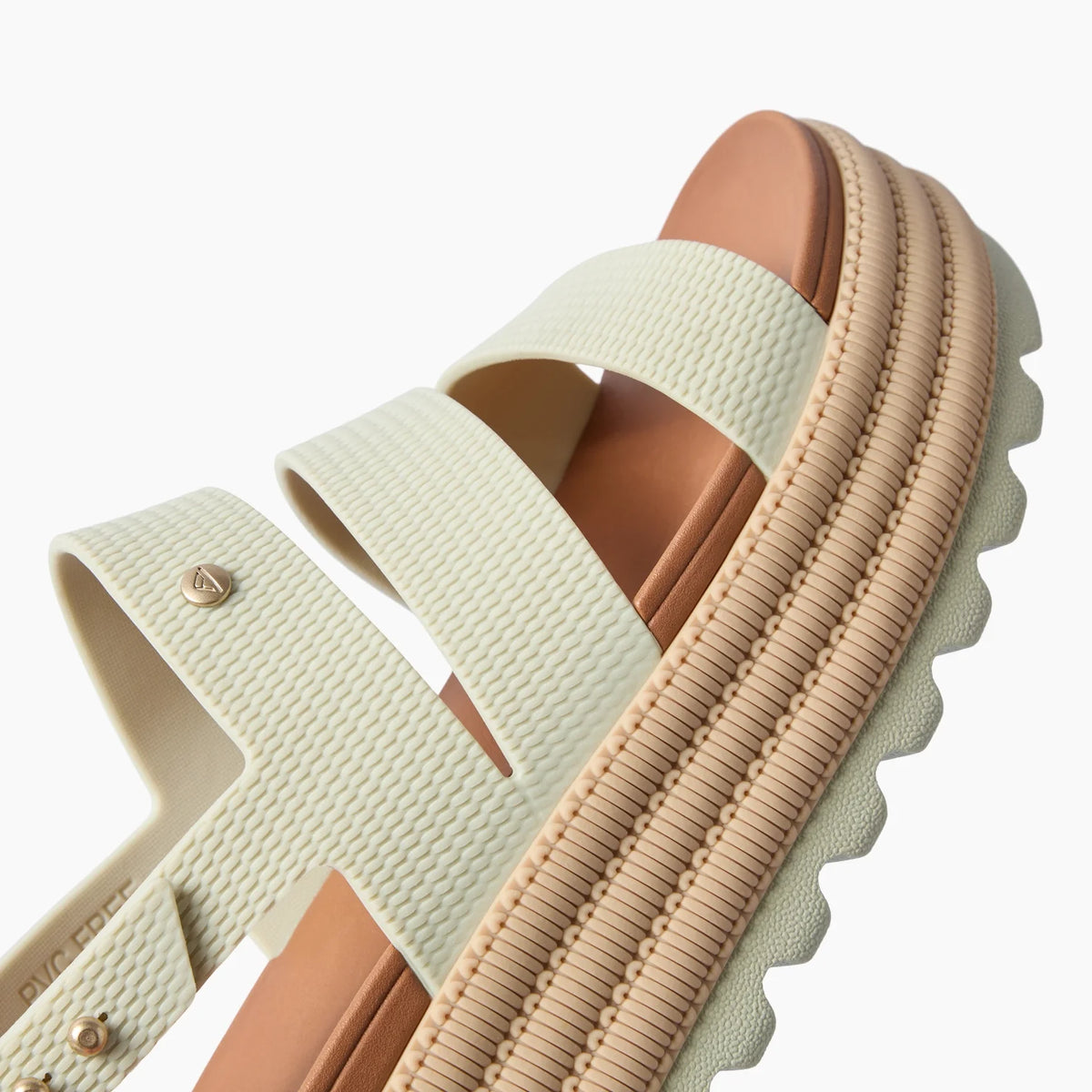 Close-up of the left Water Vista Higher 2 sandal facing right, showing platform sole and textured straps.