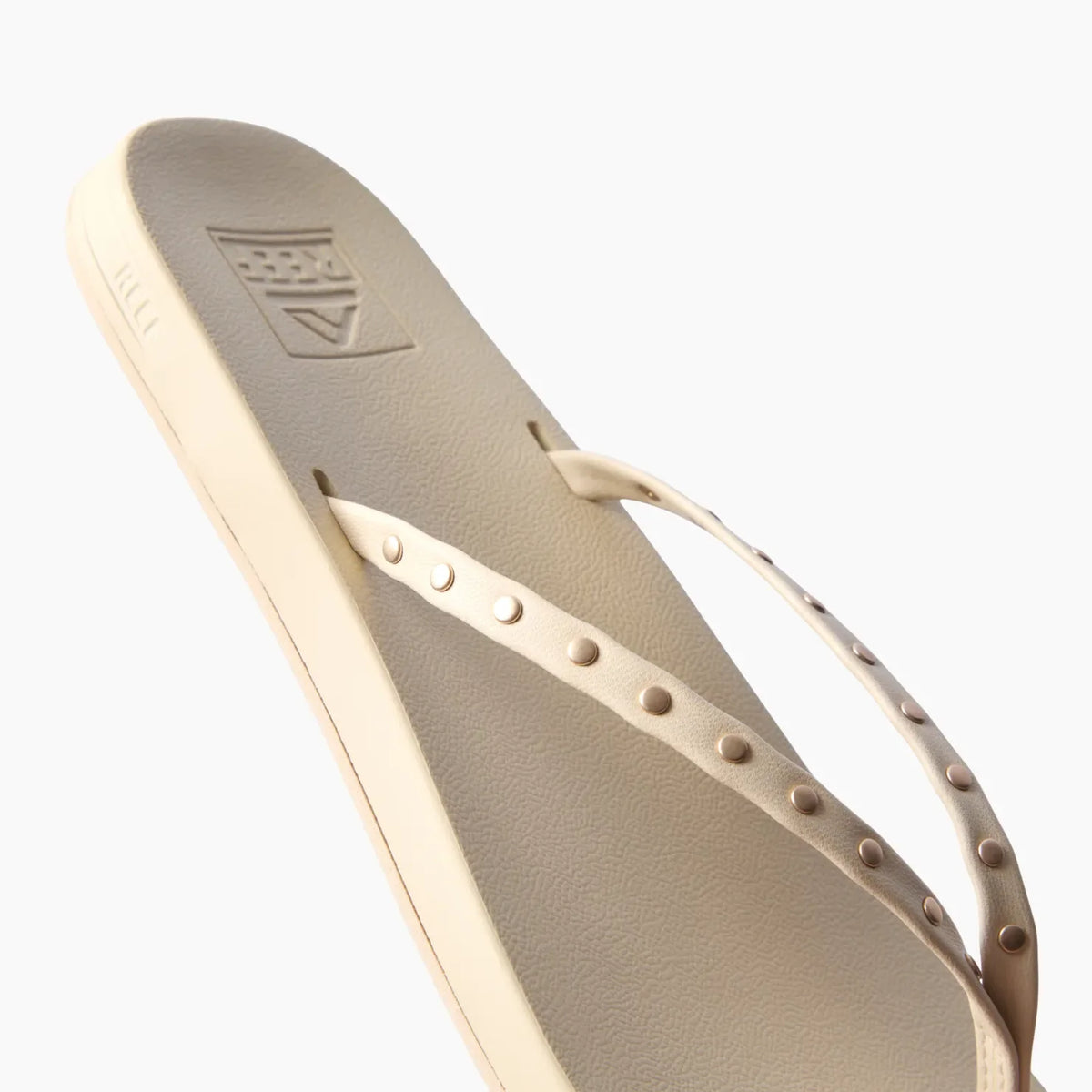 Close-up of the left Cushion Slim Studs sandal facing right, featuring studded straps and soft-rebound cushioning.
