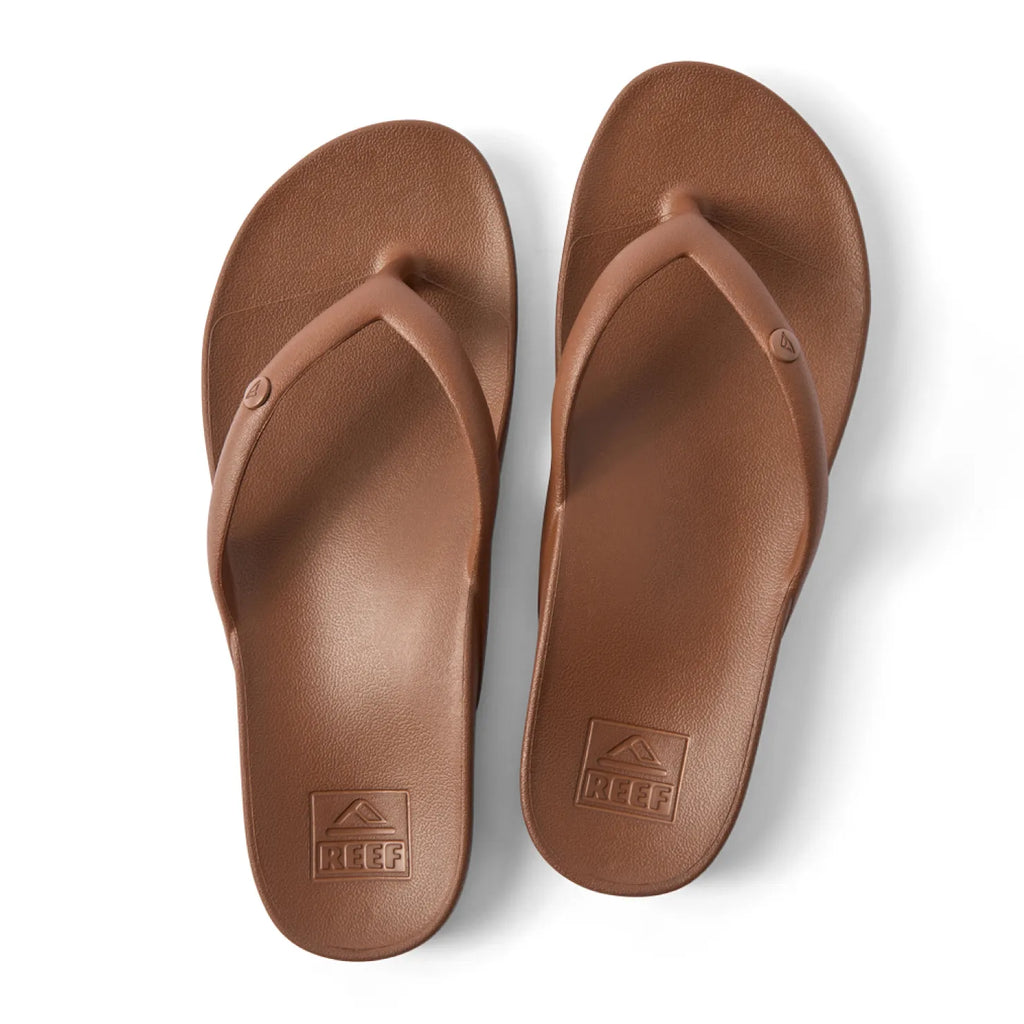 Vista Vay-Cay brown sandals top view facing up, showing soft-rebound cushioning and anatomical arch support for comfort.