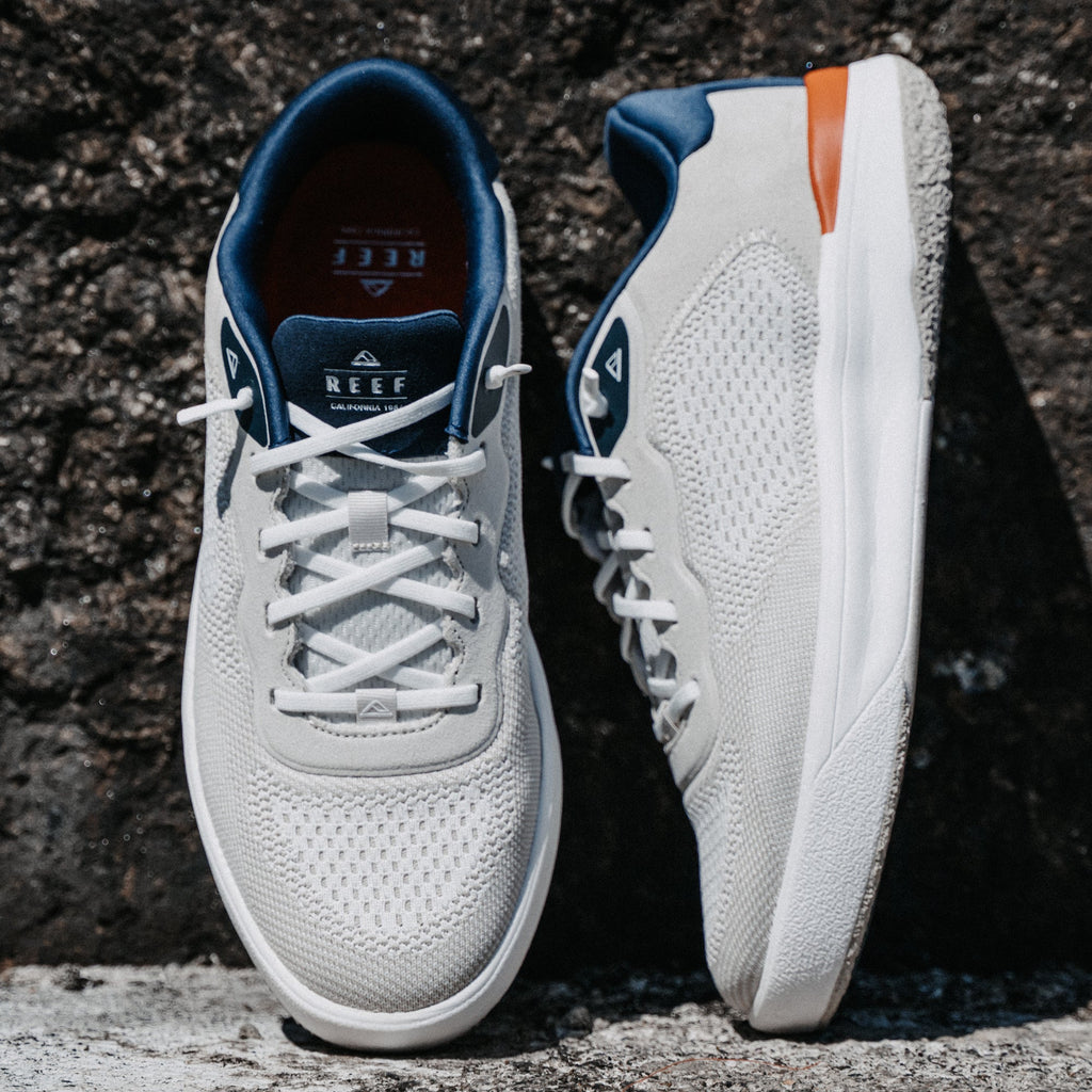 Shoreline Del Mar REEF sneakers one facing forward and one facing right showing cushioned comfort and mesh uppers